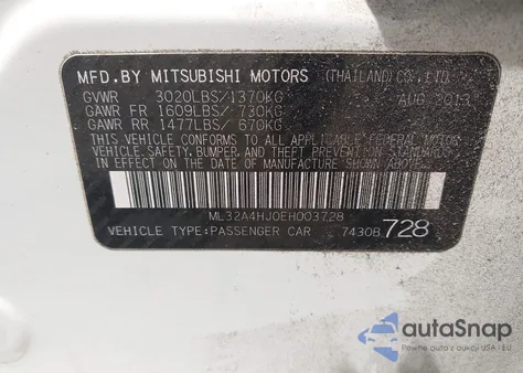 2014 Mitsubishi Mirage Es из США, поврежденный, VIN ML32A4HJ0EH003728